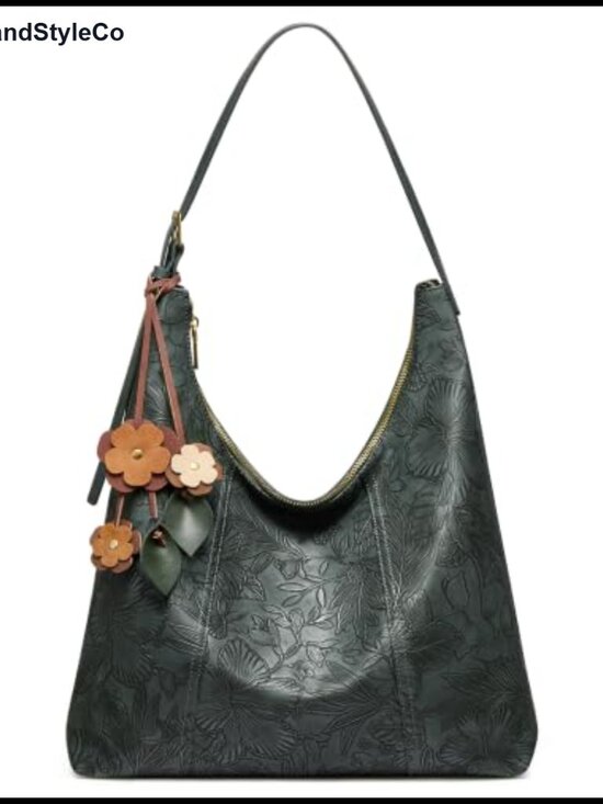 Handbags - Vegan Leather Hobo Shoulder Bag Slouchy Tote with Laptop Sleeve